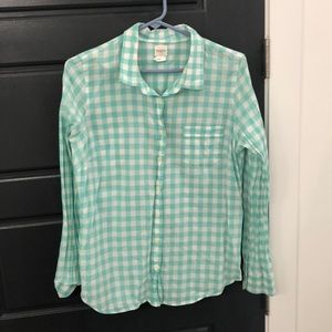 EUC J. Crew mint and white gingham button up